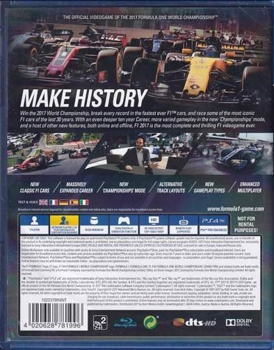 Formula 1 - 2017 - PS4 (A Grade) (Genbrug)